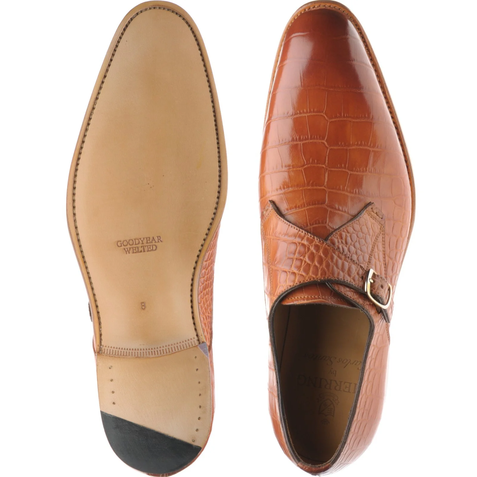 Herring Salobrena mens monk shoes in chestnut croc - Image 3