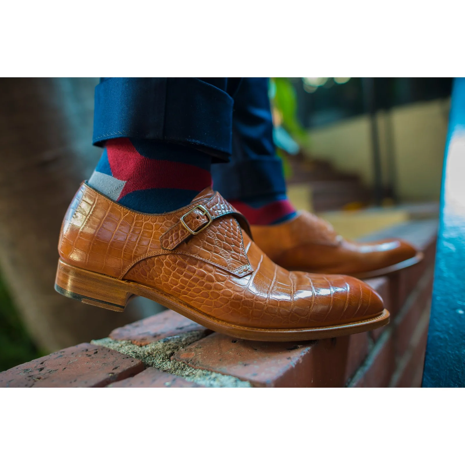 Herring Salobrena mens monk shoes in chestnut croc - Image 6