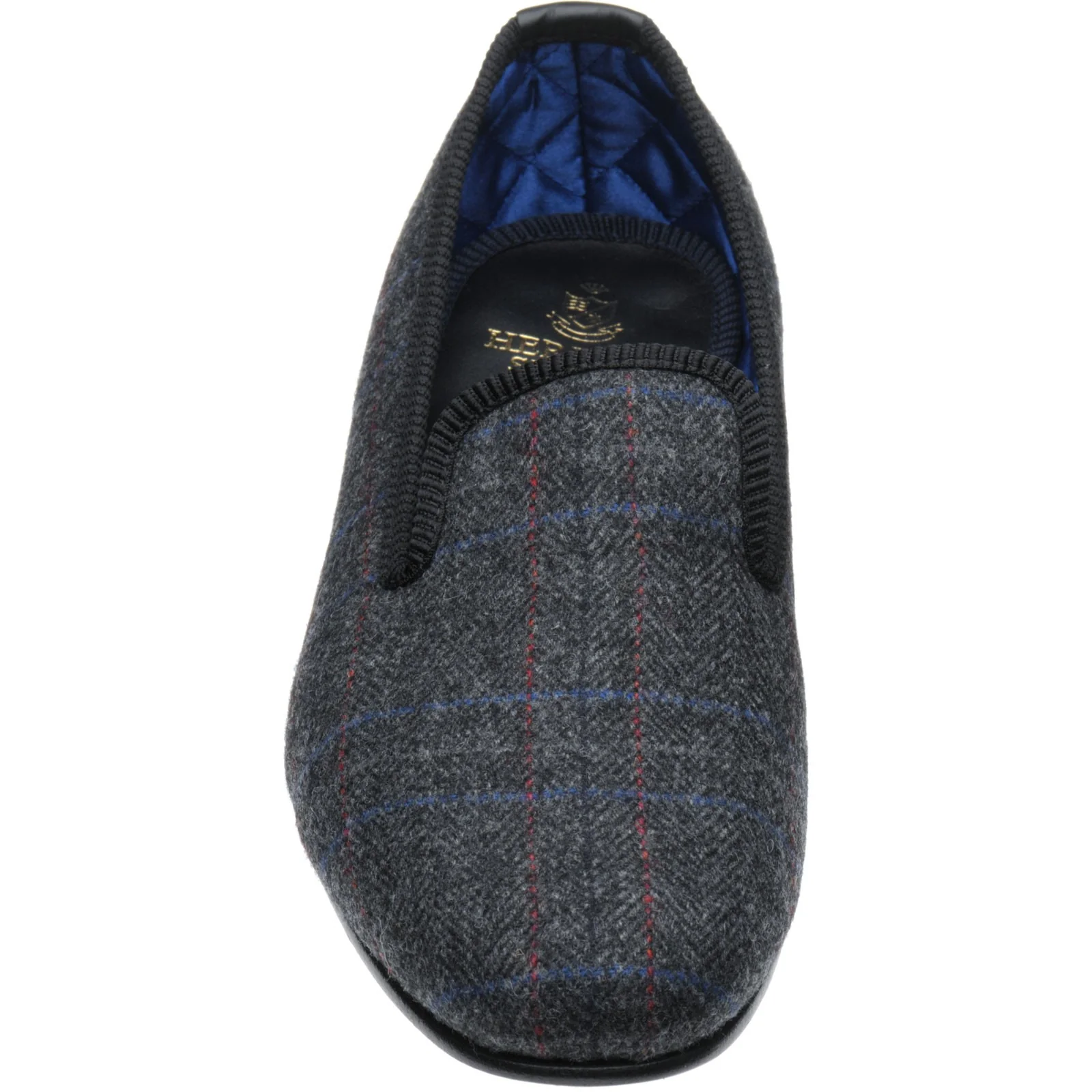 Herring Sandringham mens tweed house shoes in charcoal tweed - Image 2