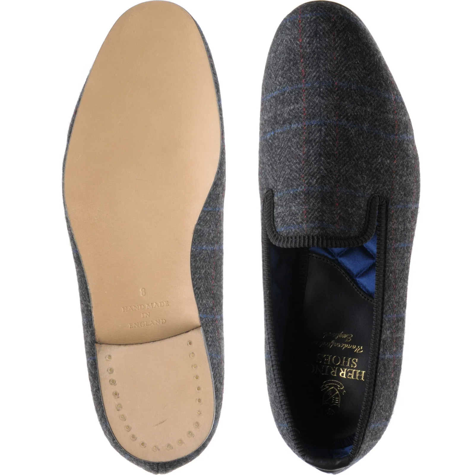 Herring Sandringham mens tweed house shoes in charcoal tweed - Image 3