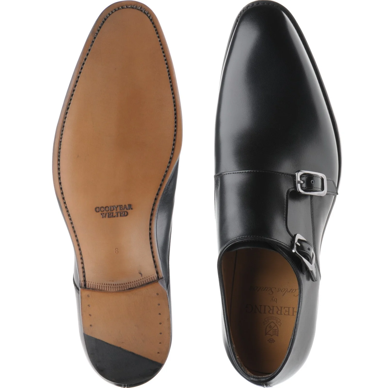 Herring Shakespeare mens double monk shoes in black calf - Image 3