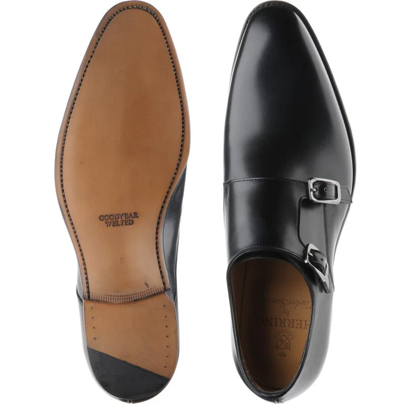 Herring Shakespeare mens double monk shoes in black calf (second) - Image 3
