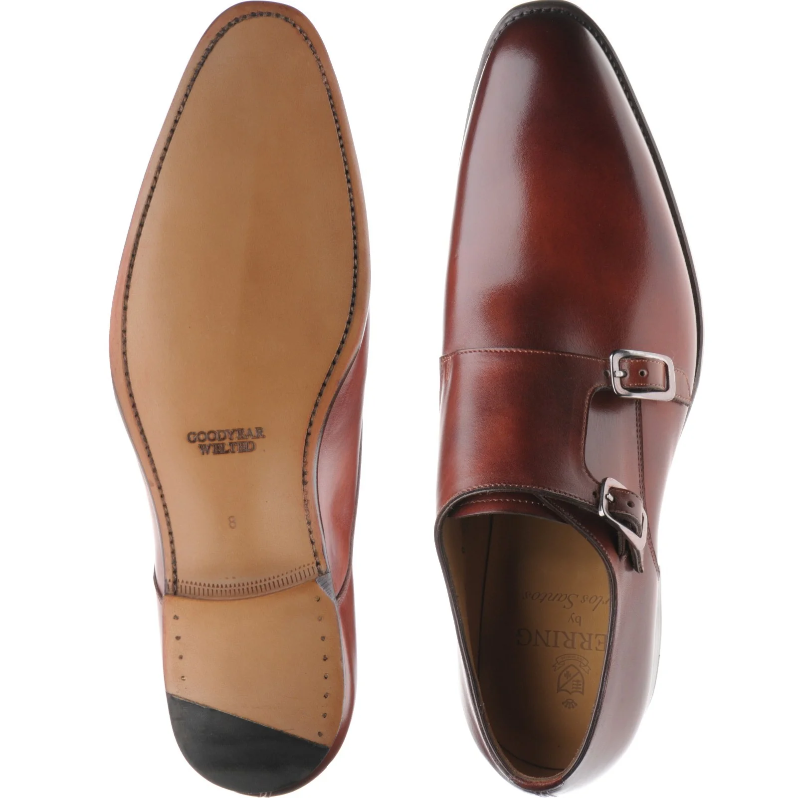 Herring Shakespeare mens double monk shoes in rosewood calf - Image 3