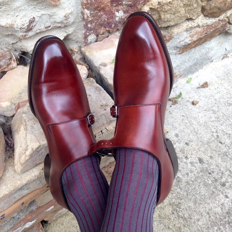 Herring Shakespeare mens double monk shoes in rosewood calf (second) - Image 6