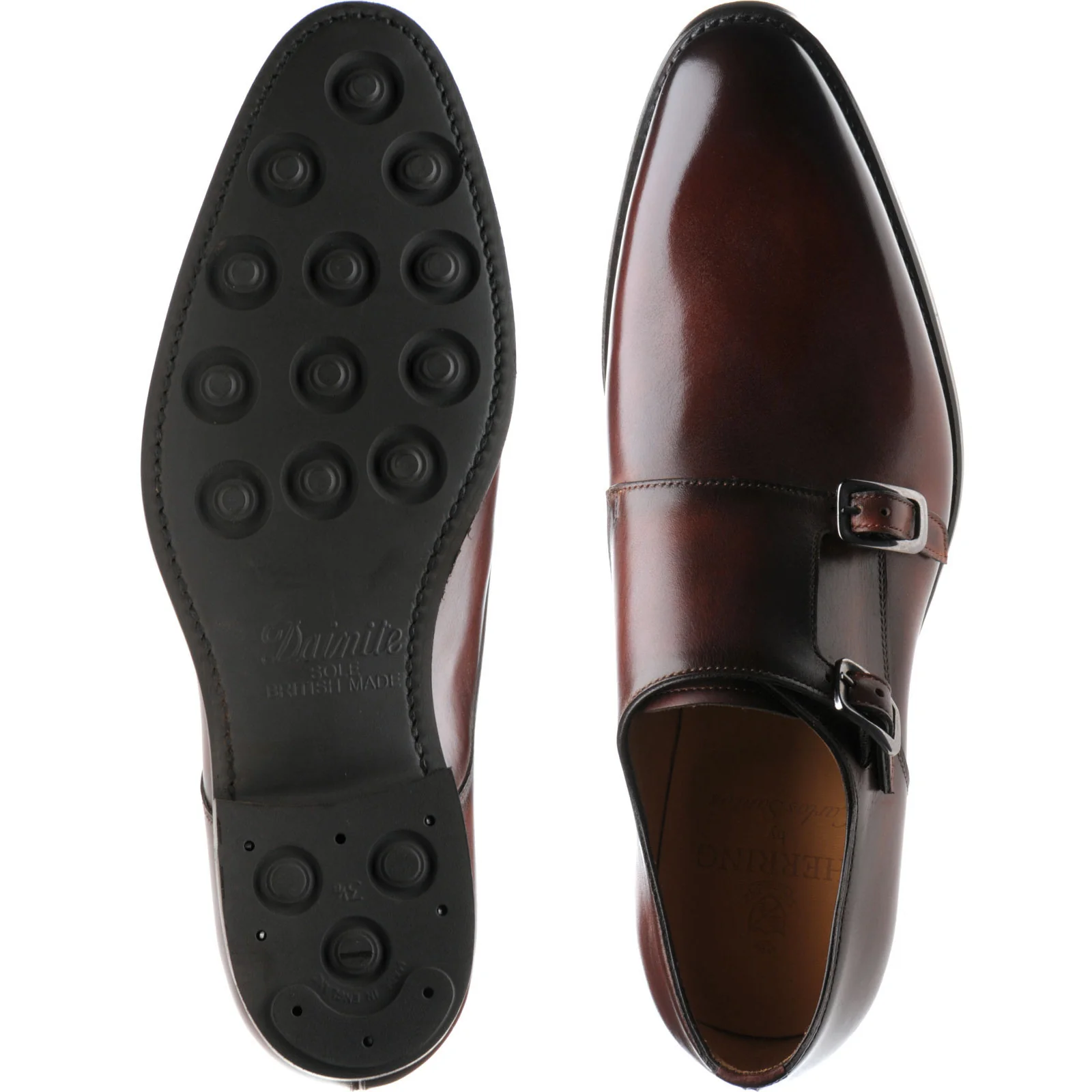 Herring Shakespeare R mens rubber-soled double monk shoes in rosewood calf - Image 3