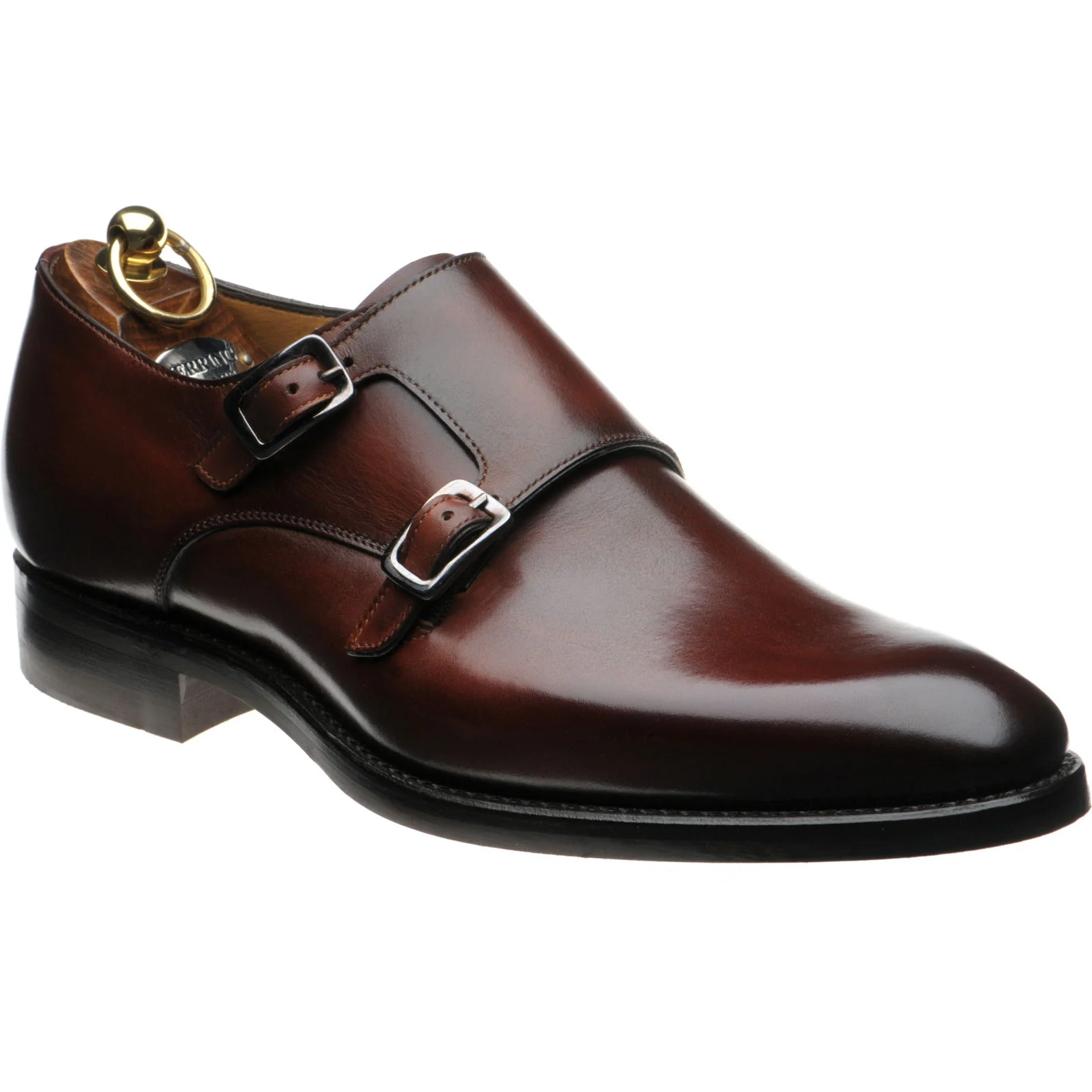 Herring Shakespeare R mens rubber-soled double monk shoes in rosewood calf (second)