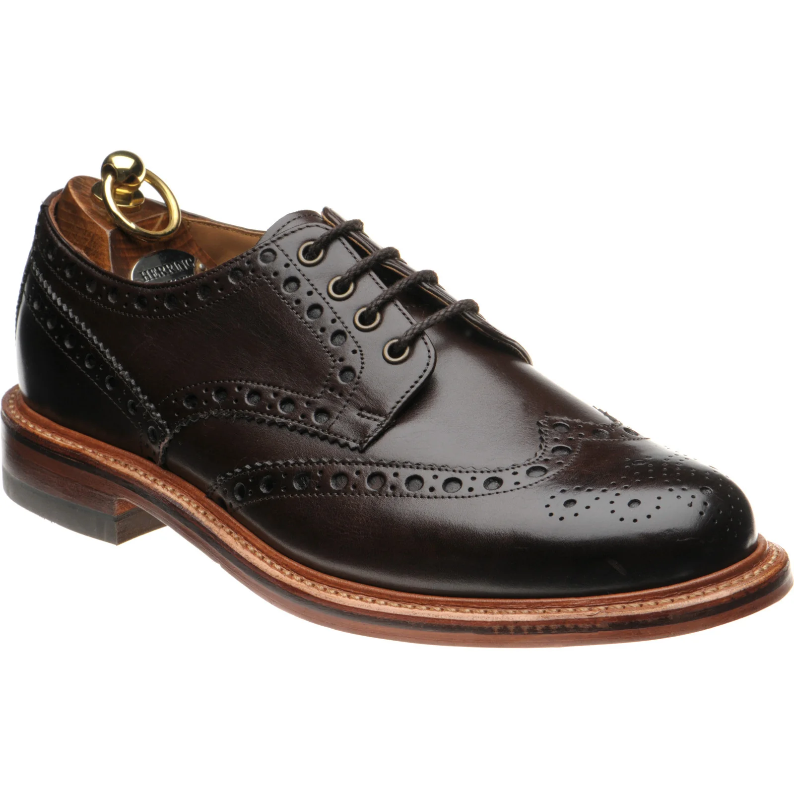 Herring Sheffield mens brogues in dark brown calf