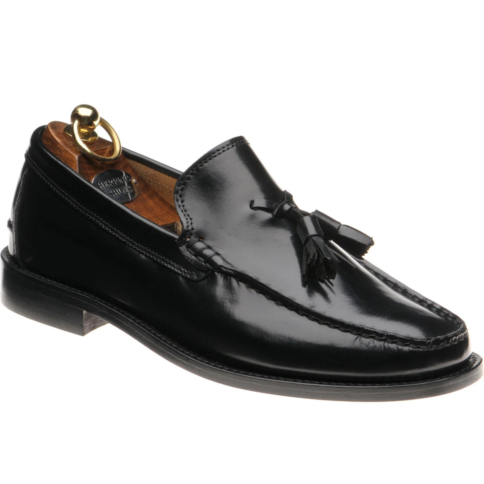 Herring Sienna II mens hybrid-soled tasselled loafers in black polished