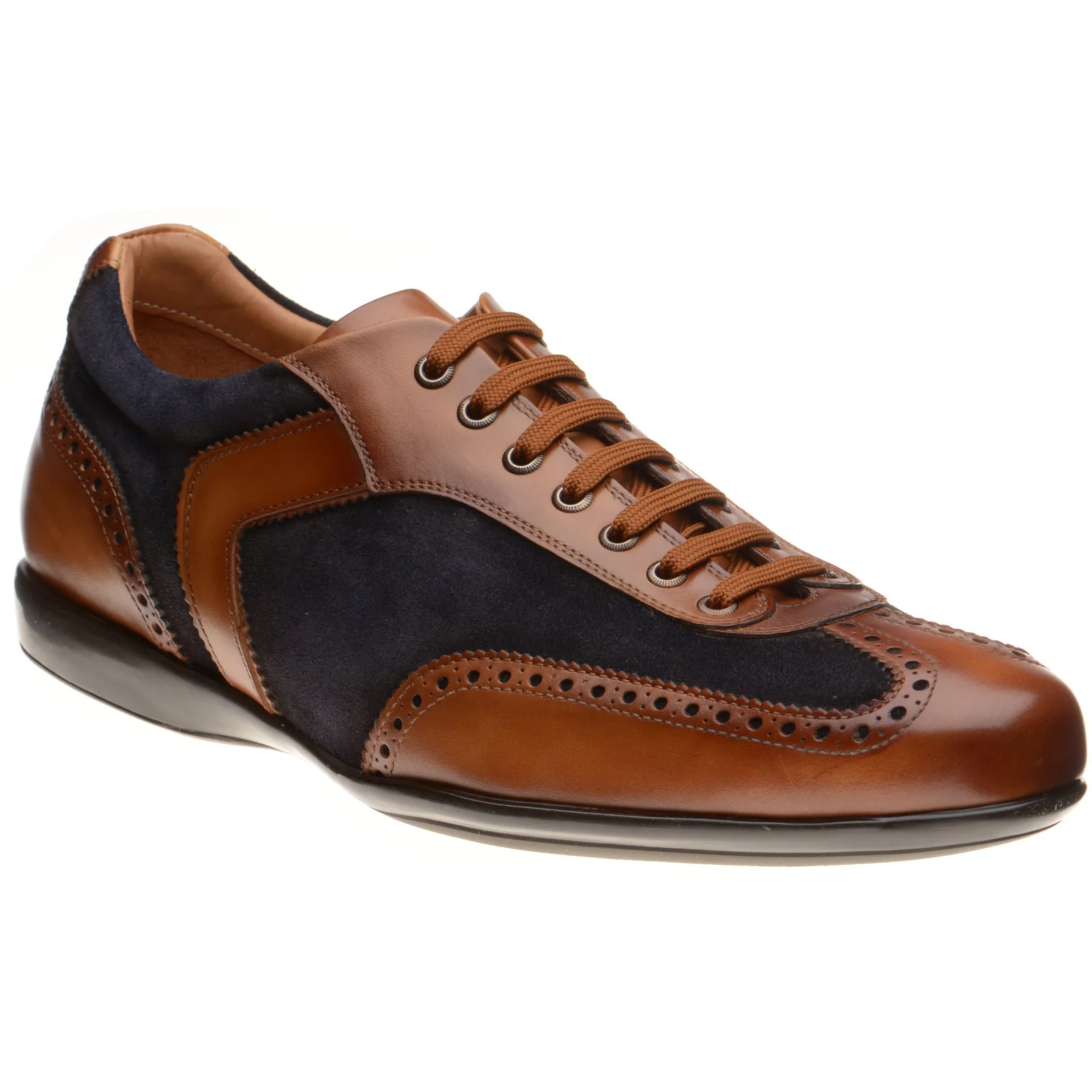 Herring Silverstone mens rubber-soled in tan calf and navy suede