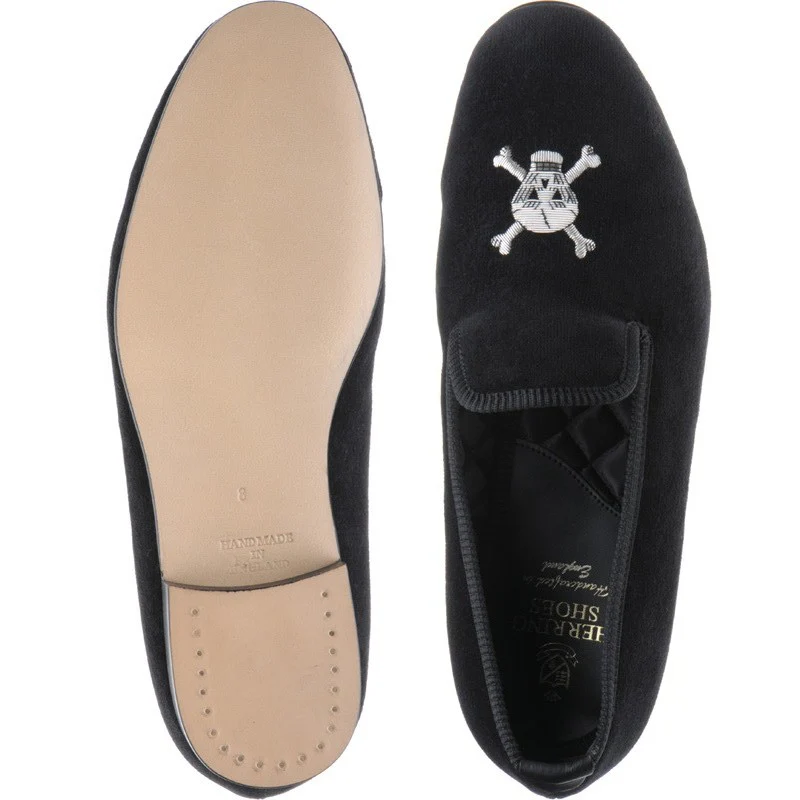 Herring Skull Slipper mens house shoes in black velvet - Image 3