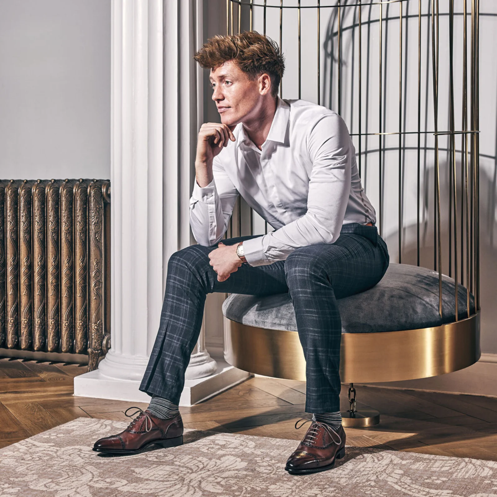 Herring Sloane mens semi-brogues in dark brown calf - Image 6