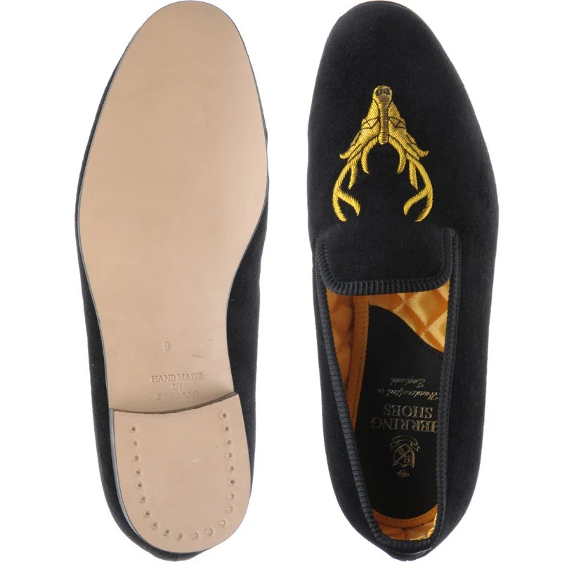 Herring Stag Slipper mens house shoes in black velvet - Image 3