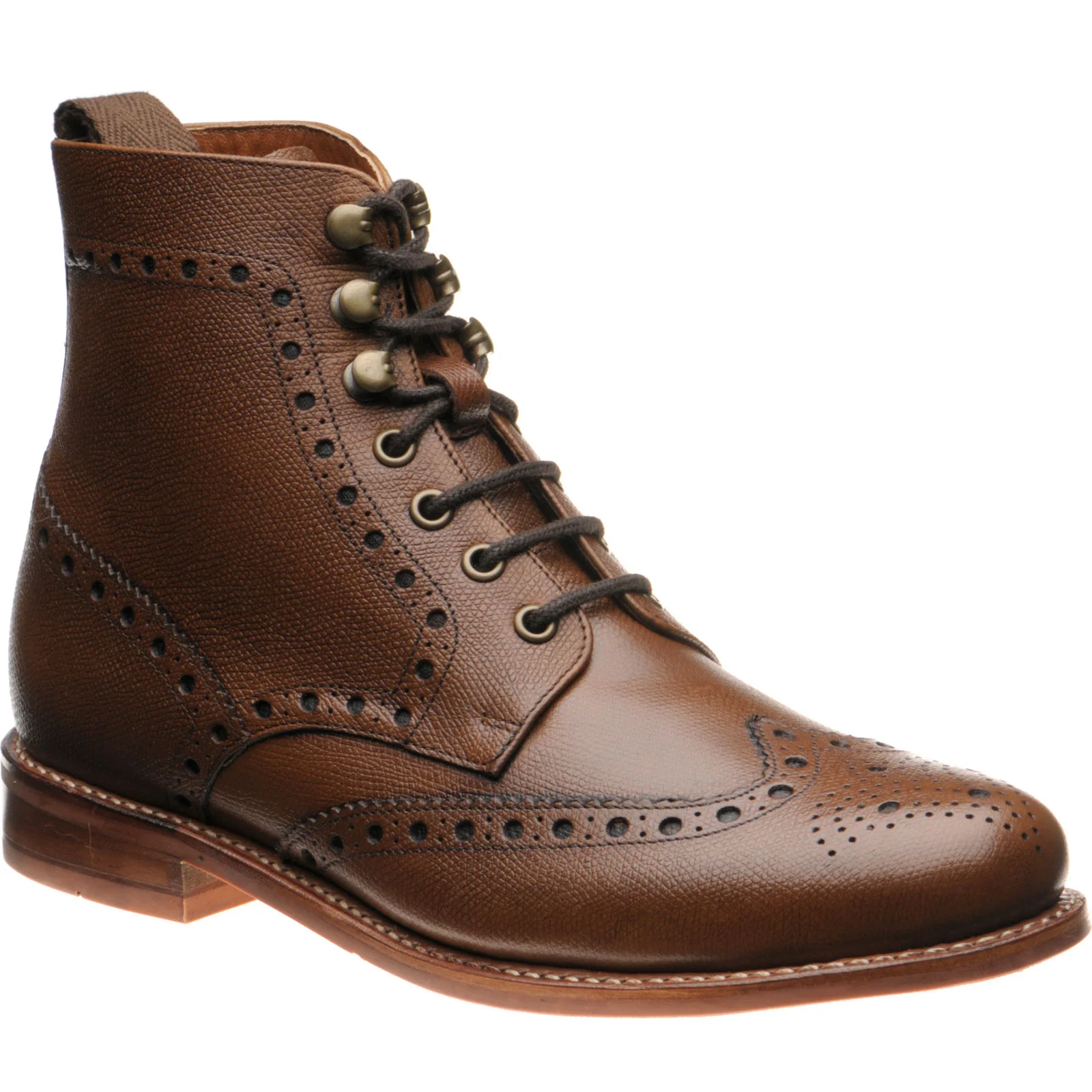 Herring Steeperton mens rubber-soled brogue boots in brown grain