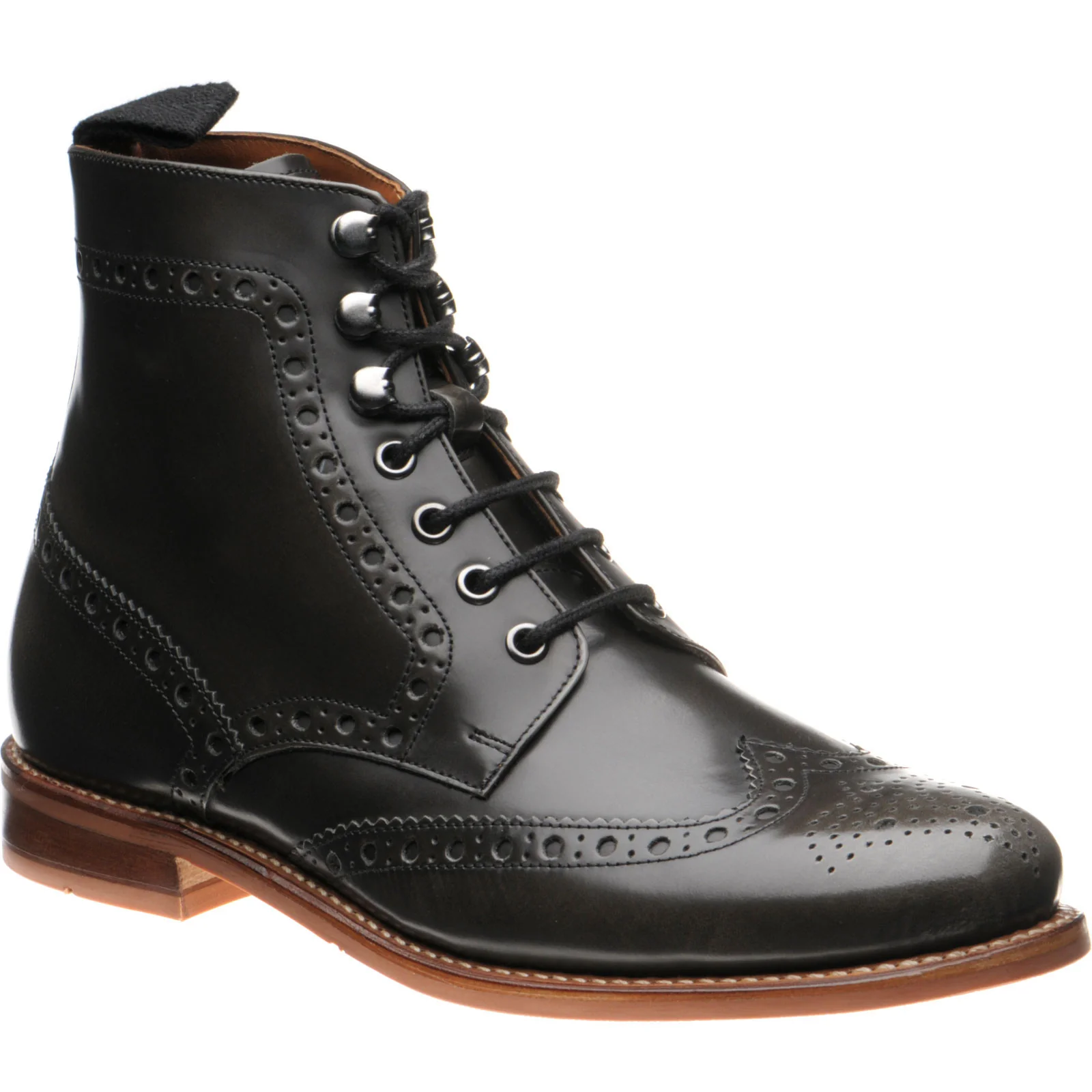 Herring Steeperton mens rubber-soled brogue boots in grey rub off hi-shine