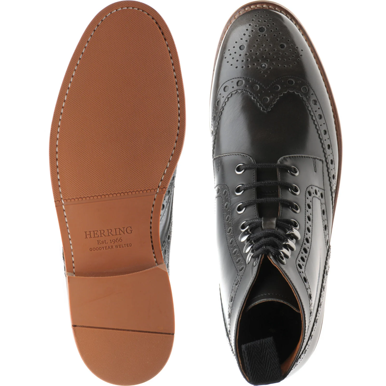 Herring Steeperton mens rubber-soled brogue boots in grey rub off hi-shine (second) - Image 3