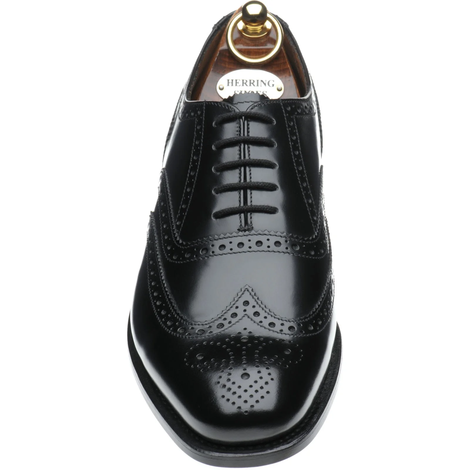 Herring Surrey II mens brogues in black polished (second) - Image 2