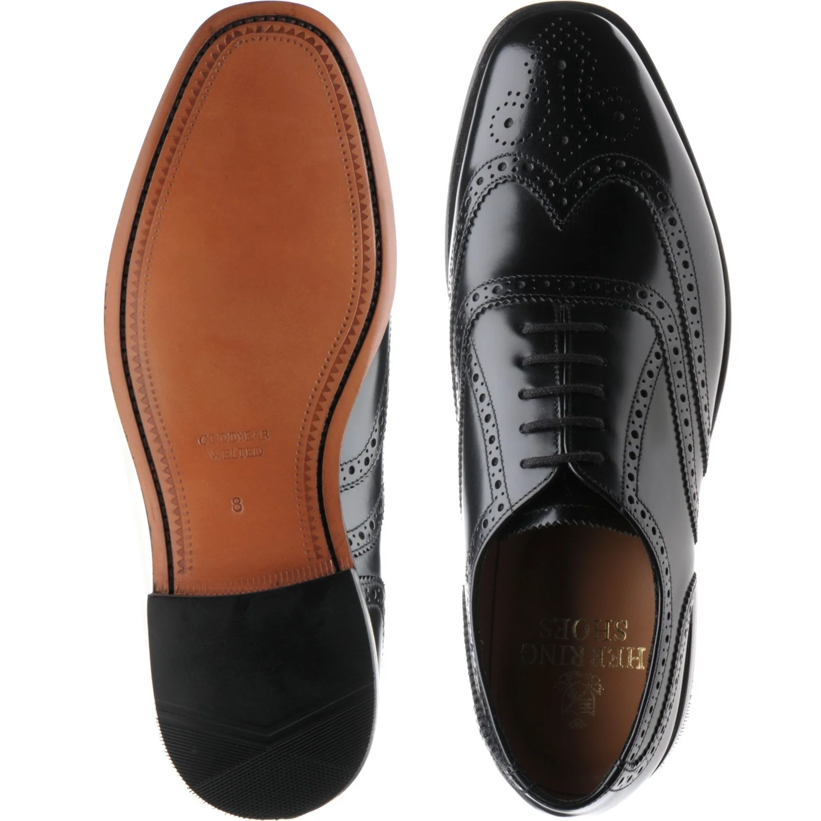Herring Surrey II mens brogues in black polished (second) - Image 3