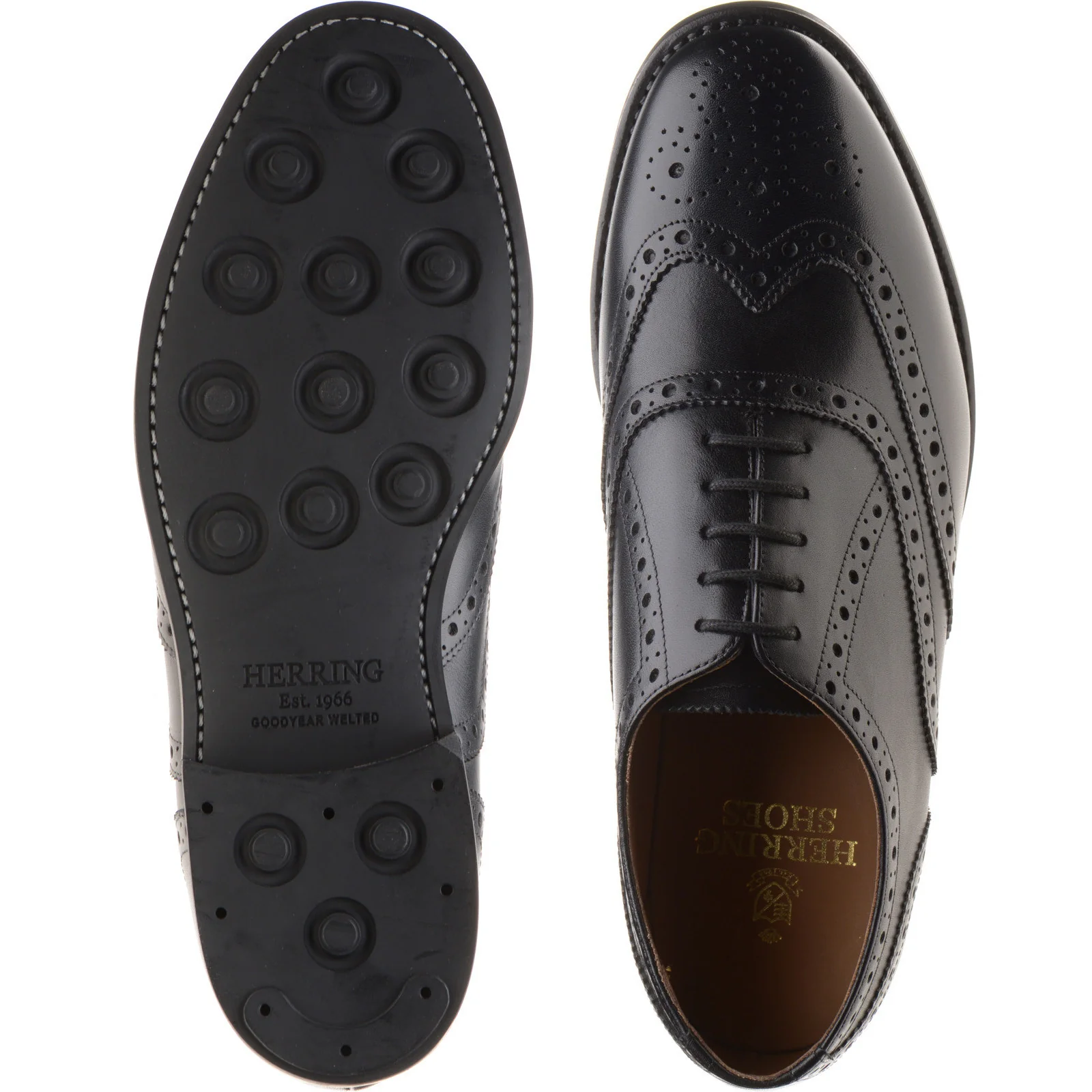 Herring Surrey II Rubber mens rubber-soled brogues in black calf - Image 3