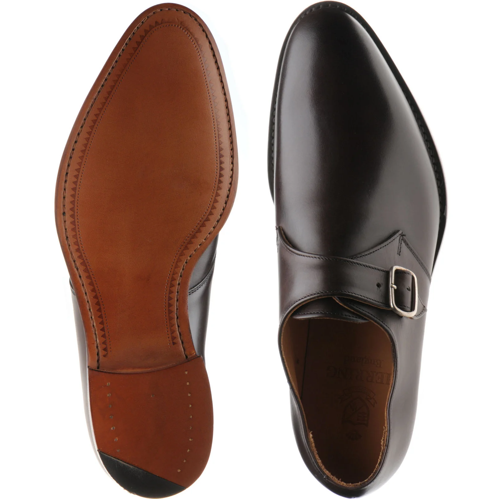 Herring Tay mens monk shoes in dark brown calf (second) - Image 3