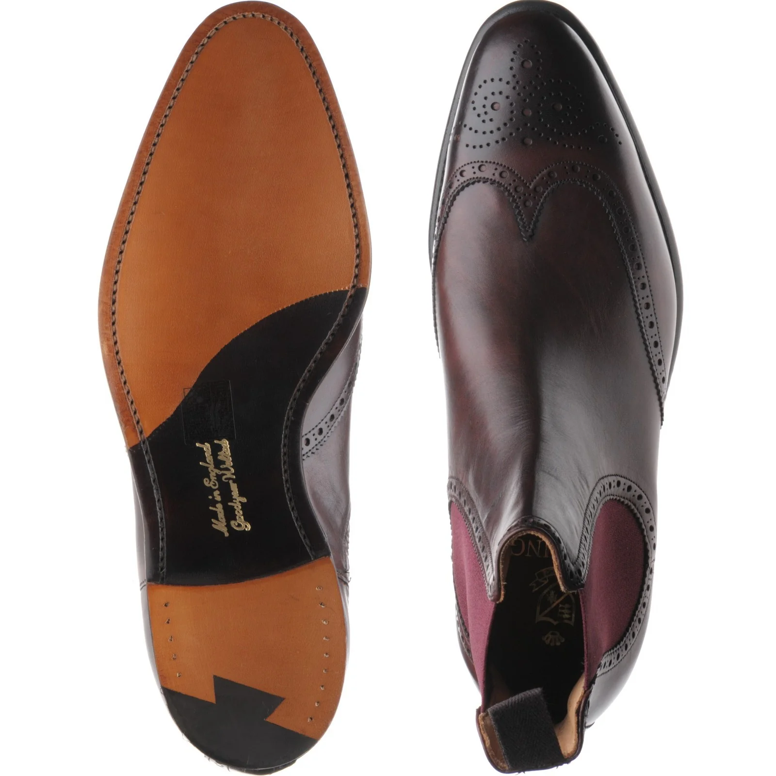 Herring Thatcher mens brogue Chelsea boots in burgundy calf - Image 3