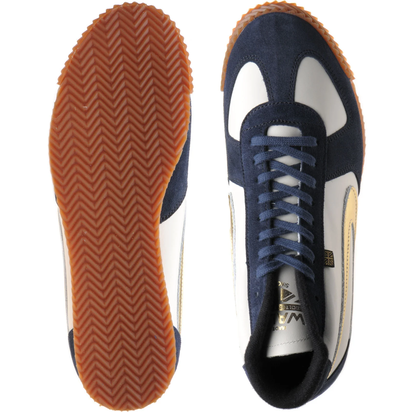 Herring Tokyo Hi-Top Trainer mens rubber-soled boots in white calf and navy suede - Image 3