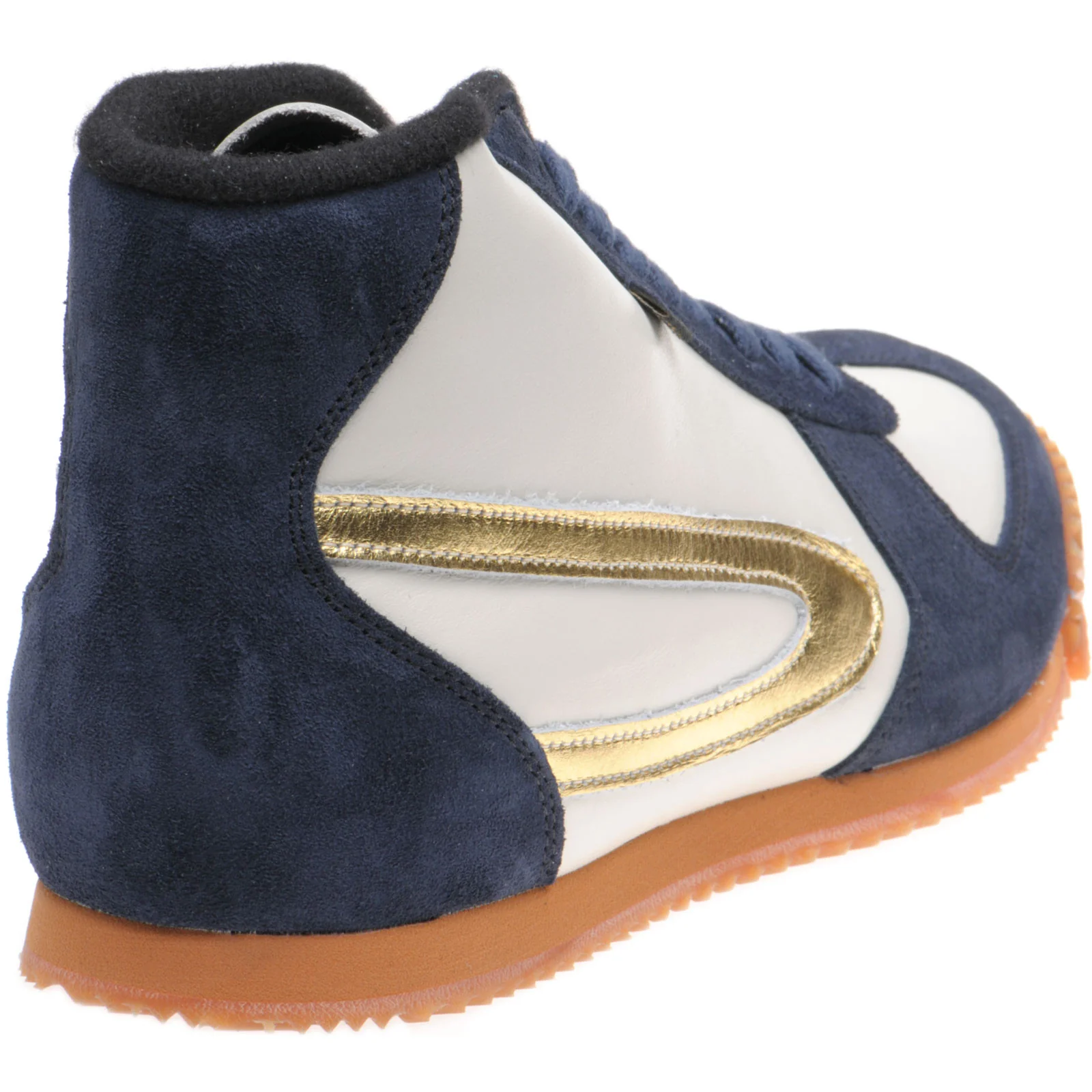 Herring Tokyo Hi-Top Trainer mens rubber-soled boots in white calf and navy suede - Image 4