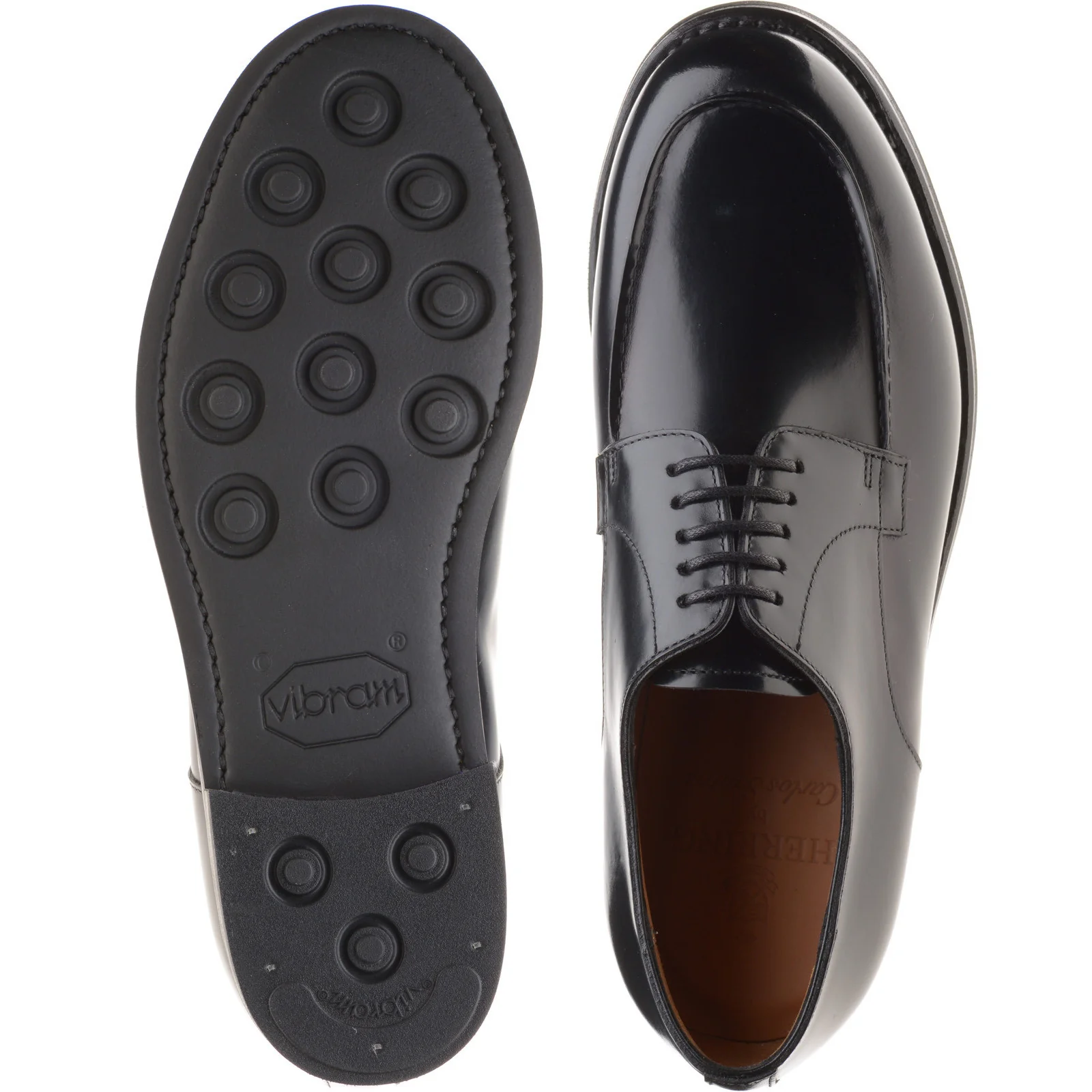 Herring Tours mens rubber-soled Derby shoes in black polished (second) - Image 3