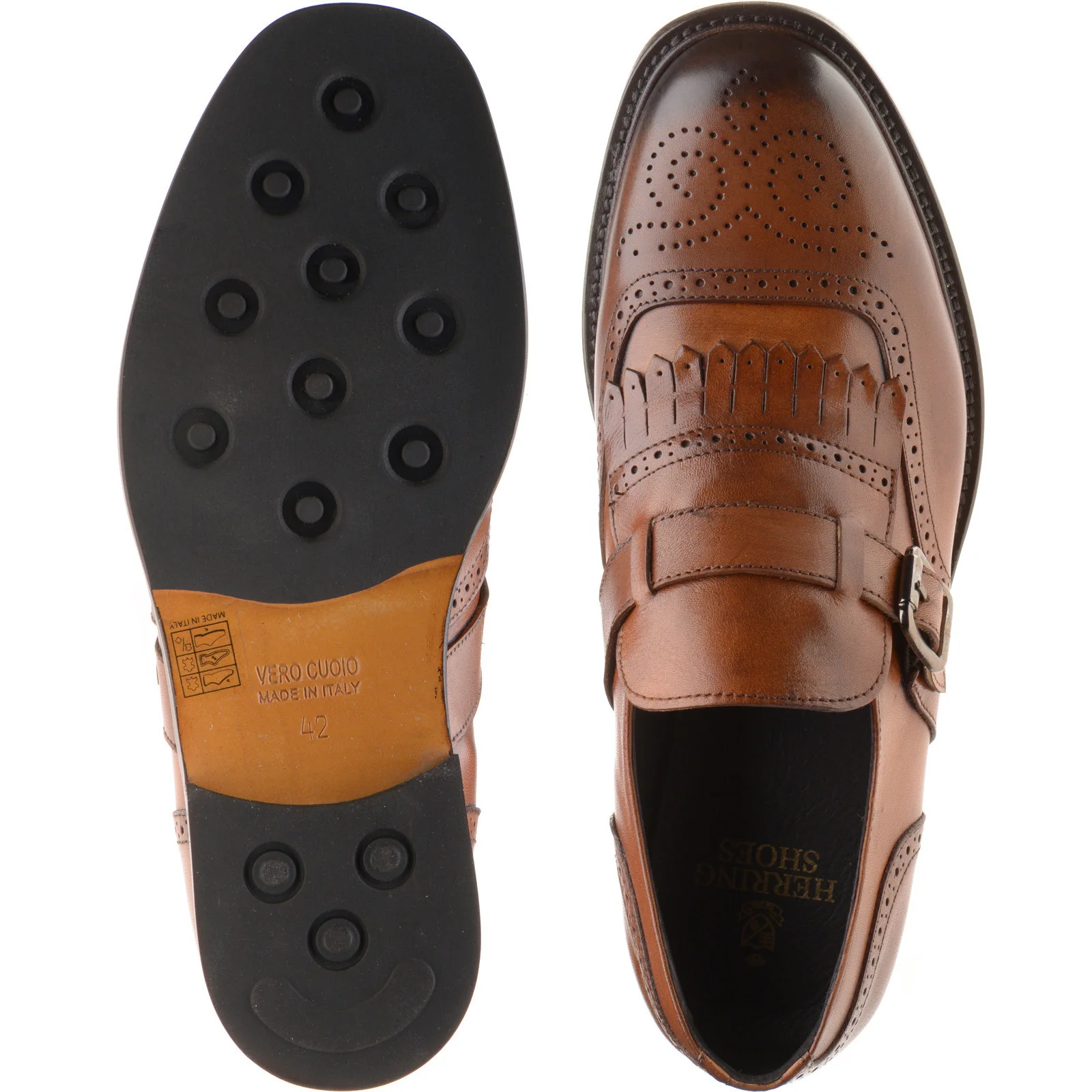 Herring Vecchio mens hybrid-soled monk shoes in tan calf (second) - Image 3
