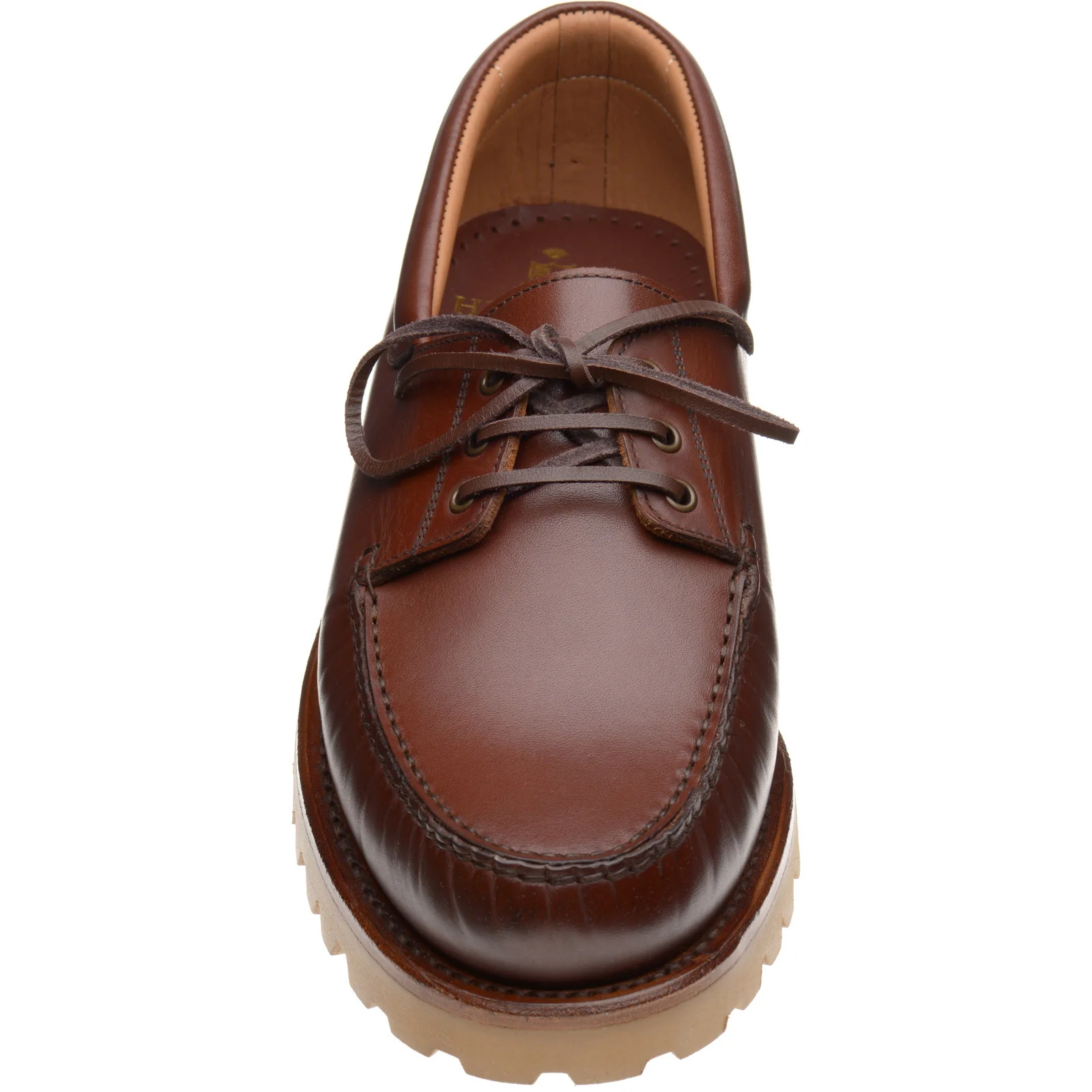 Herring Vilamoura mens rubber-soled deck shoes in brown pull up - Image 2