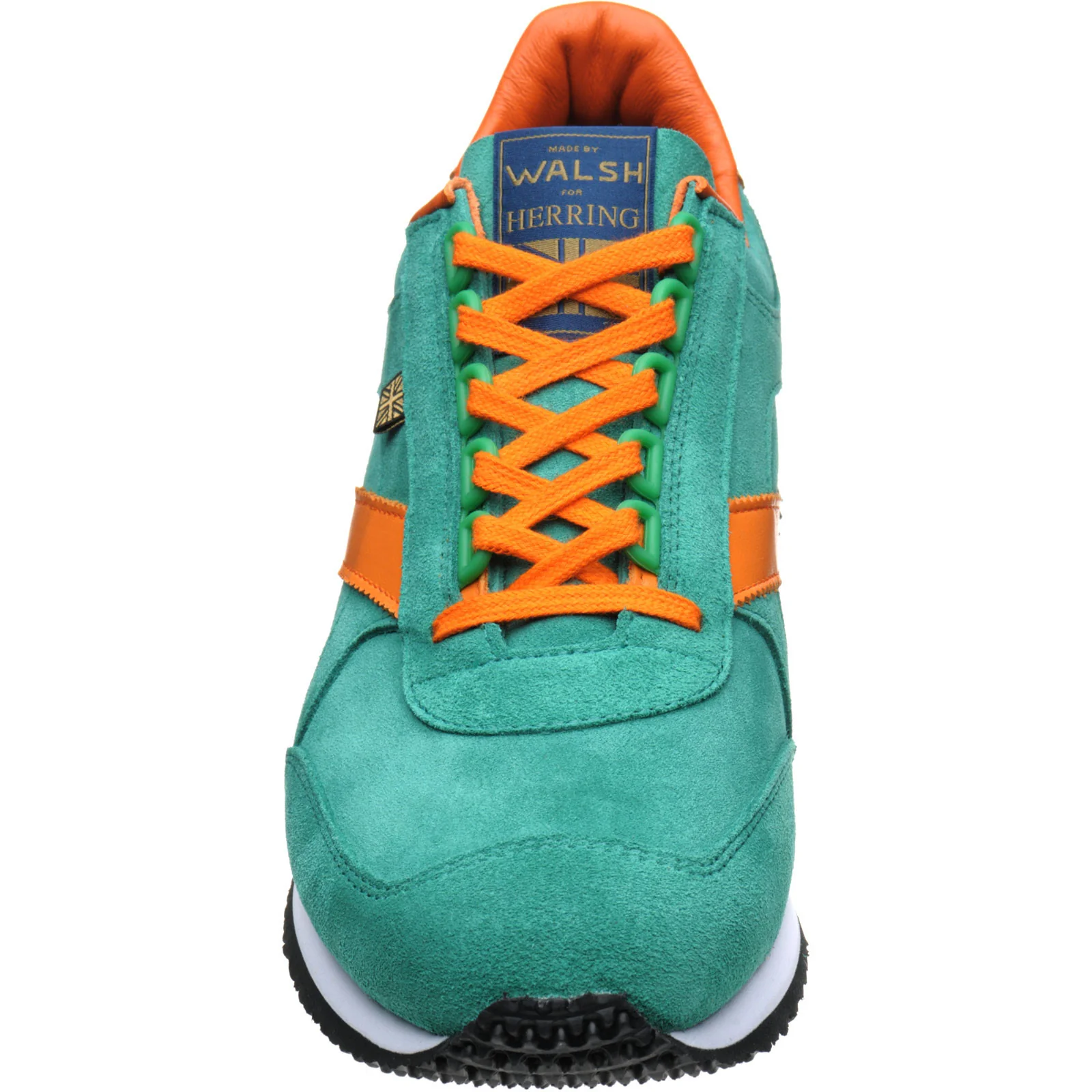 Herring Voyager Trainer mens rubber-soled in green suede and orange calf - Image 2