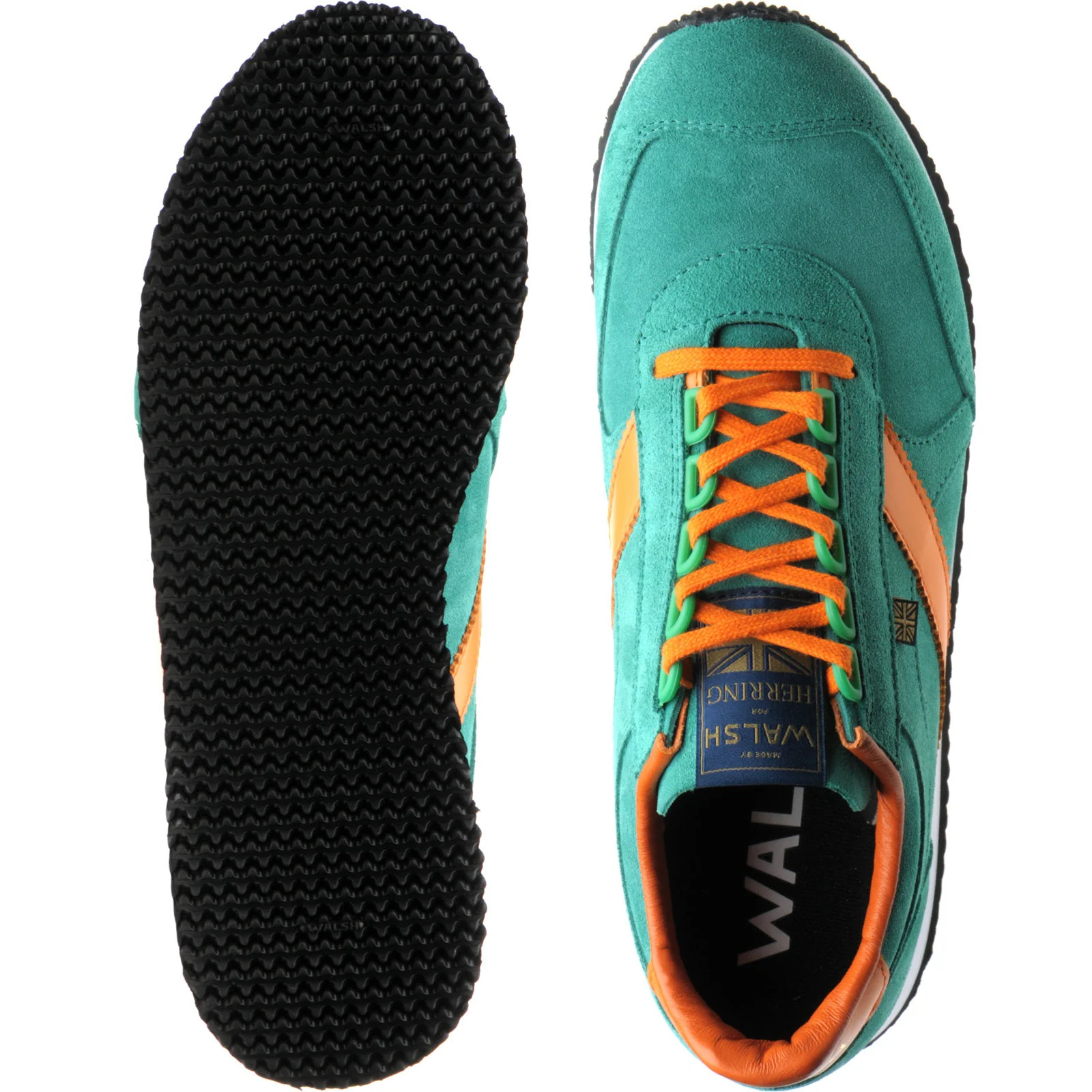Herring Voyager Trainer mens rubber-soled in green suede and orange calf - Image 3