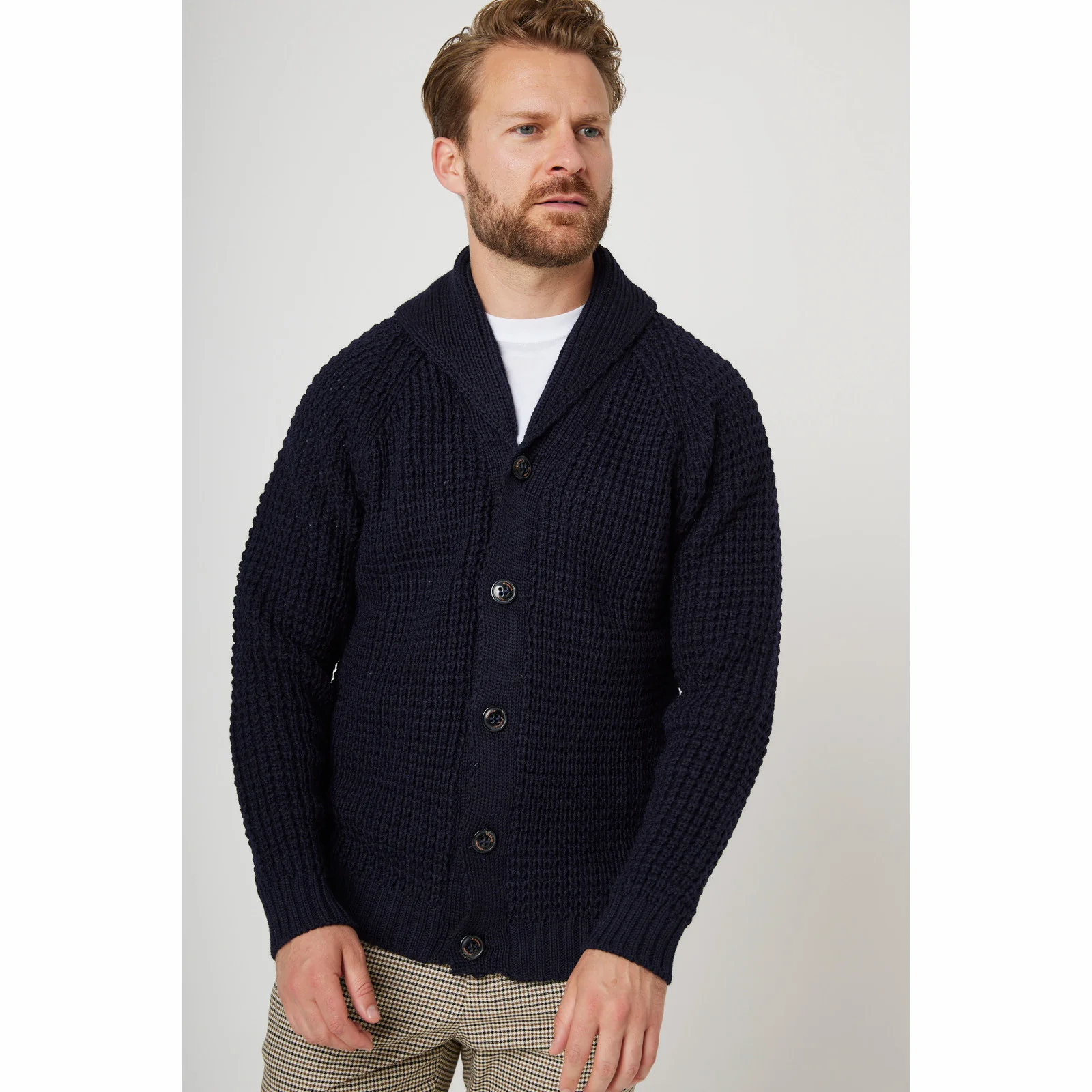 Herring Waffle Shawl Cardigan by Peregrine in navy - Image 2