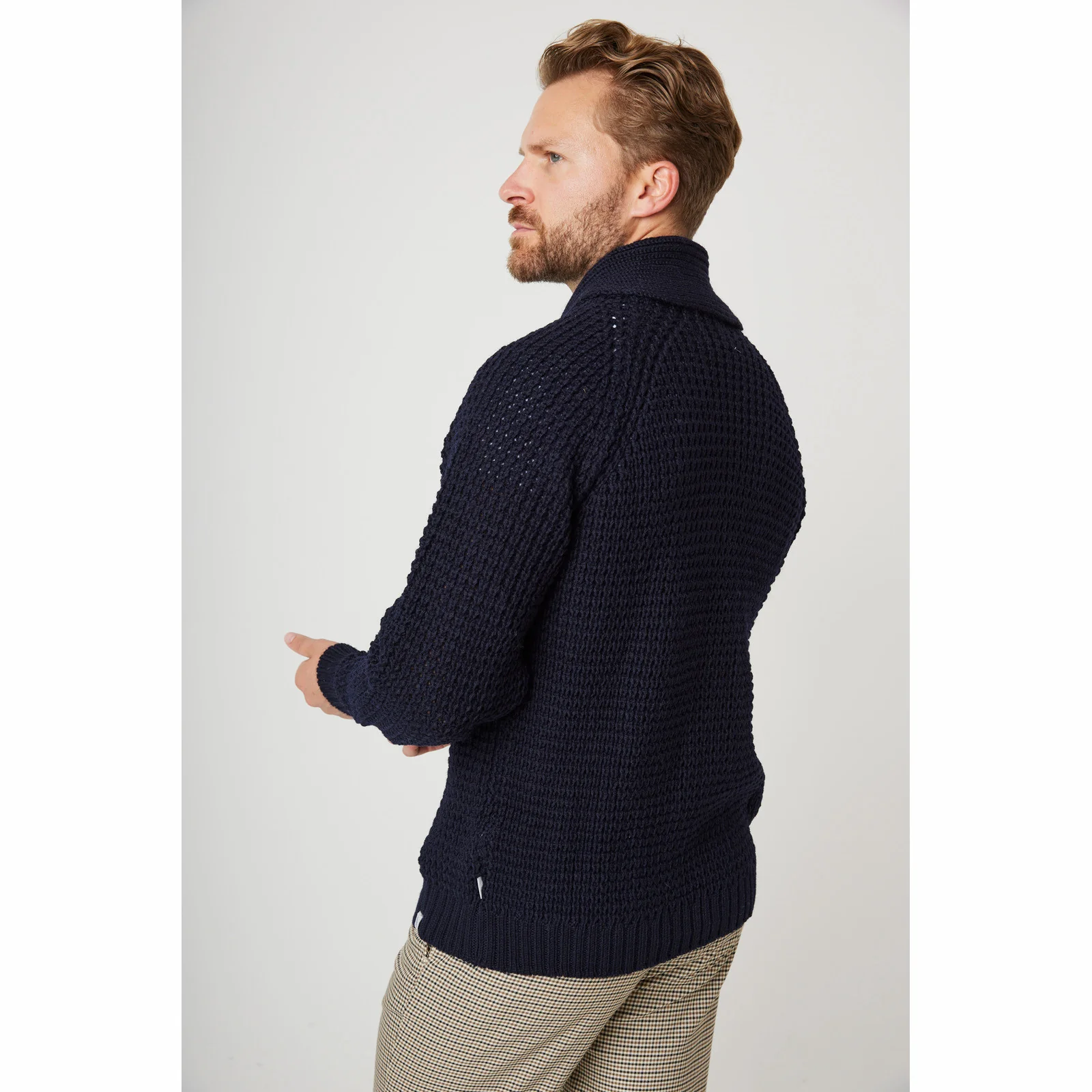 Herring Waffle Shawl Cardigan by Peregrine in navy - Image 3