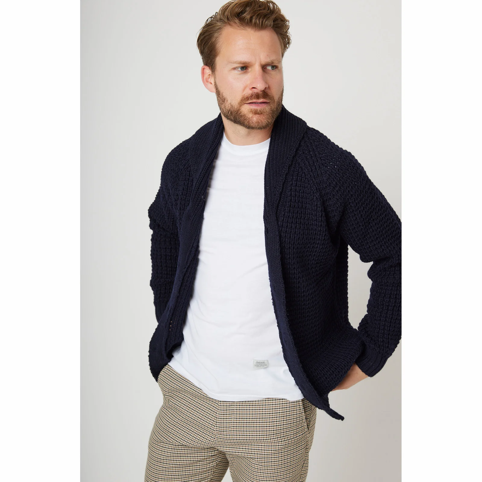 Herring Waffle Shawl Cardigan by Peregrine in navy - Image 4