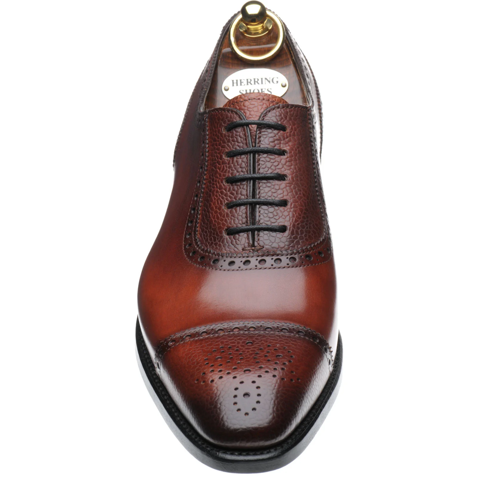 Herring Wordsworth mens semi-brogues in rosewood calf and grain (second) - Image 2