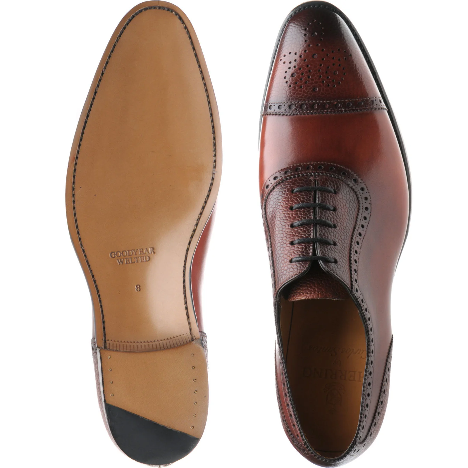 Herring Wordsworth mens semi-brogues in rosewood calf and grain (second) - Image 3