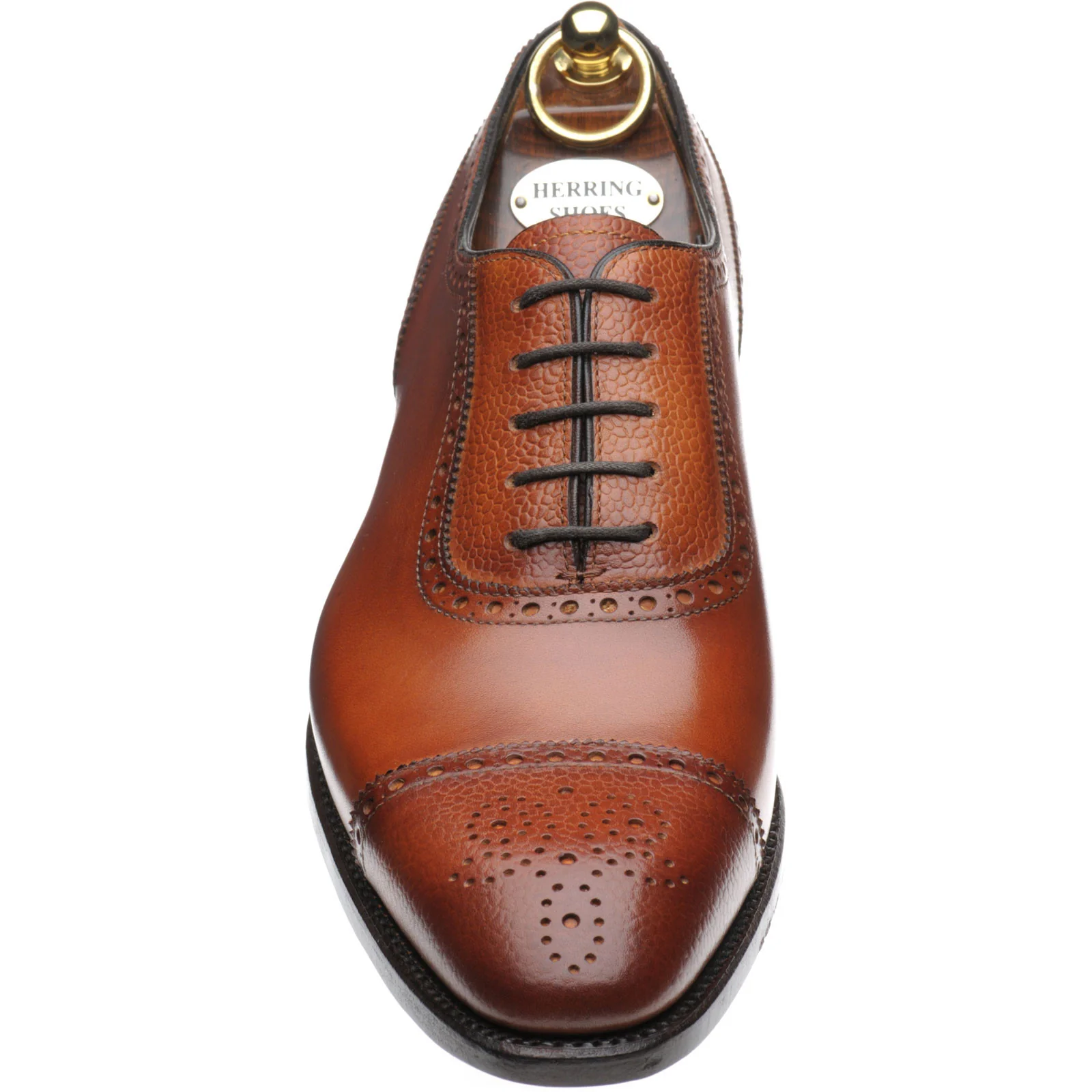 Herring Wordsworth mens semi-brogues in tan calf and grain - Image 2