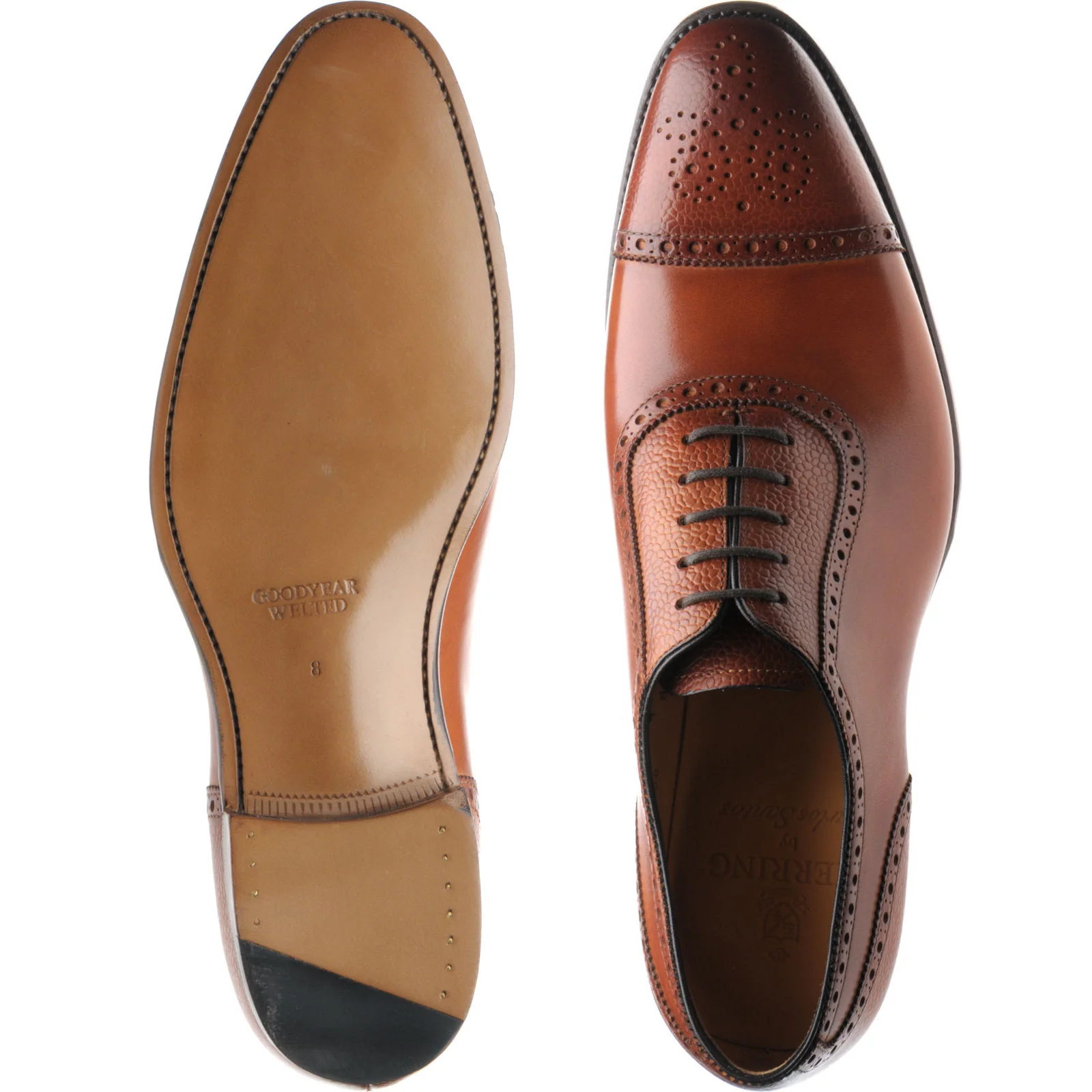 Herring Wordsworth mens semi-brogues in tan calf and grain - Image 3