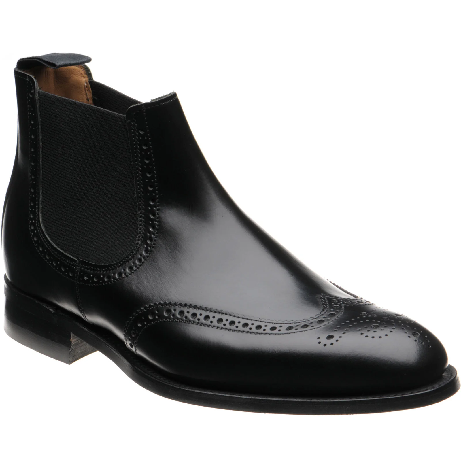 Herring Wye (Rubber) mens rubber-soled brogue Chelsea boots in black calf