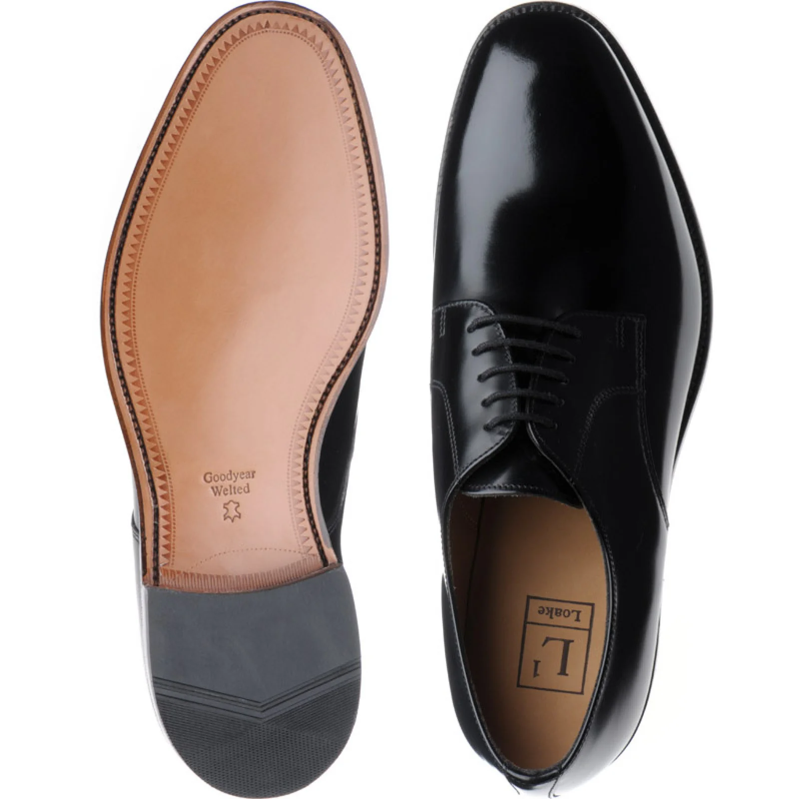 Loake 205 mens Derby shoes in black polished - Image 3