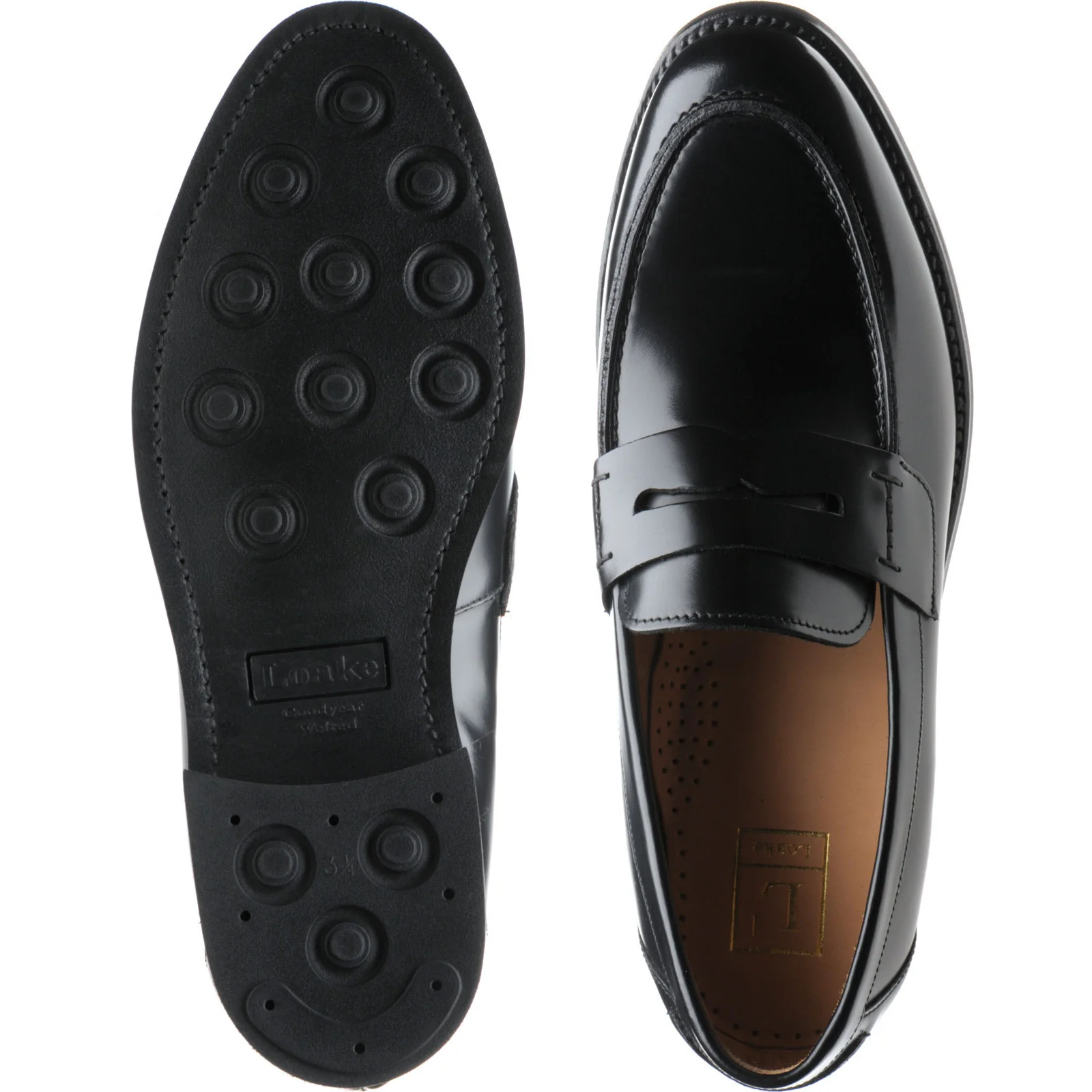 Loake 356 mens rubber-soled loafers in black polished - Image 3