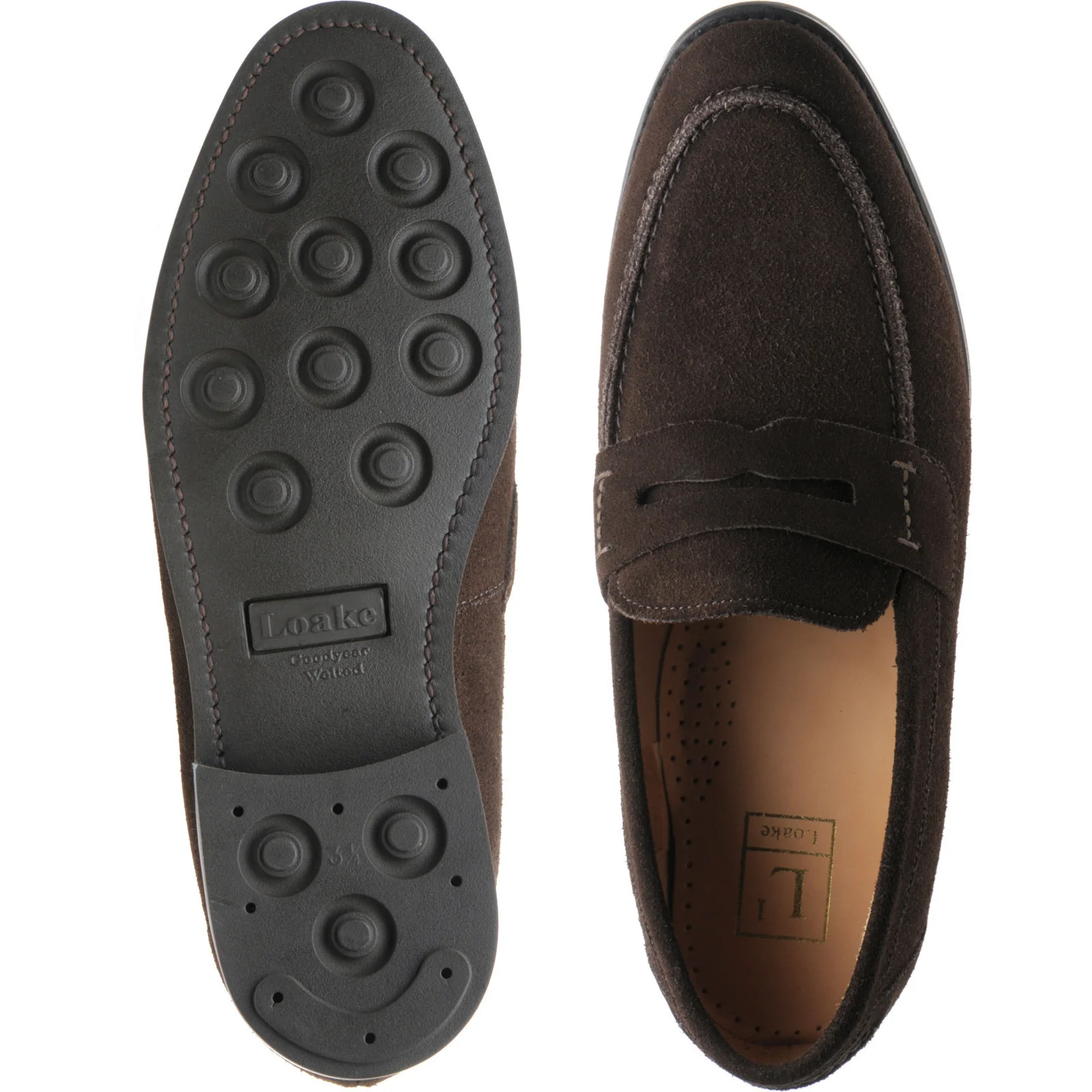 Loake 356 mens rubber-soled loafers in dark brown suede - Image 3