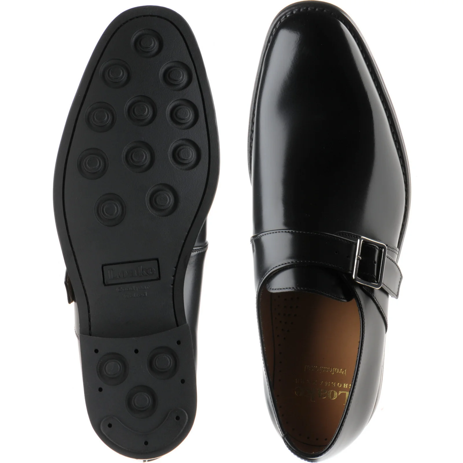 Loake 357 mens rubber-soled monk shoes in black polished (second) - Image 3