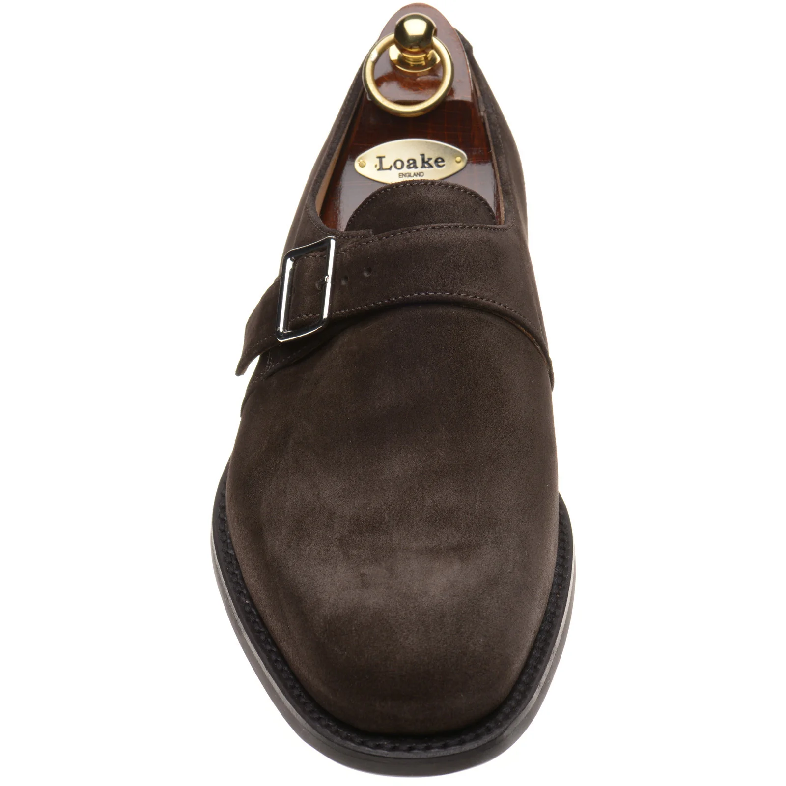 Loake 357 mens rubber-soled monk shoes in brown suede - Image 2