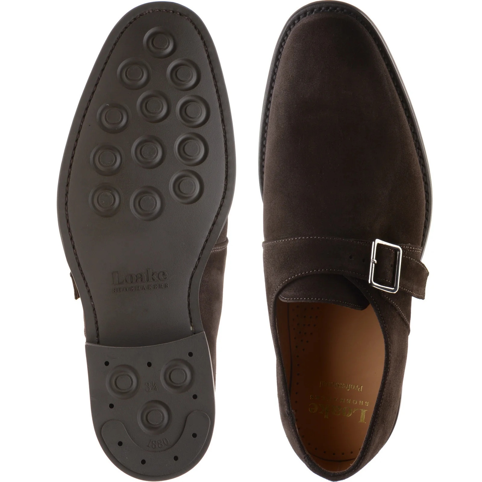Loake 357 mens rubber-soled monk shoes in brown suede - Image 3
