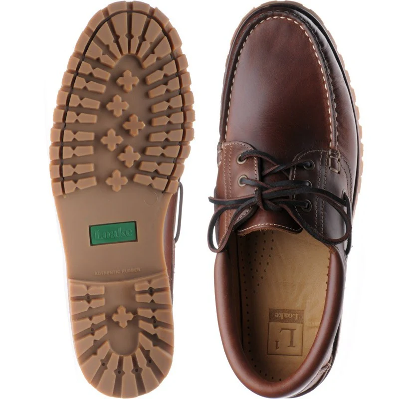 Loake 522 mens rubber-soled deck shoes in brown waxy leather - Image 3