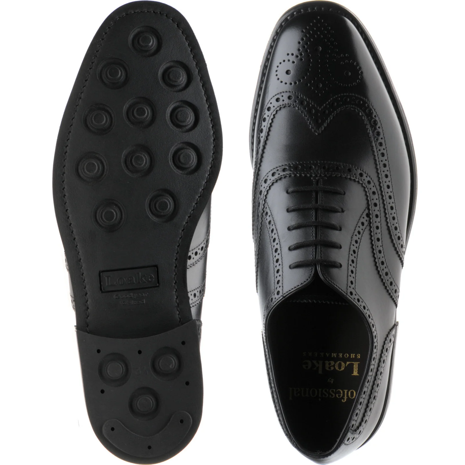 Loake 6018 mens rubber-soled brogues in black calf (second) - Image 3