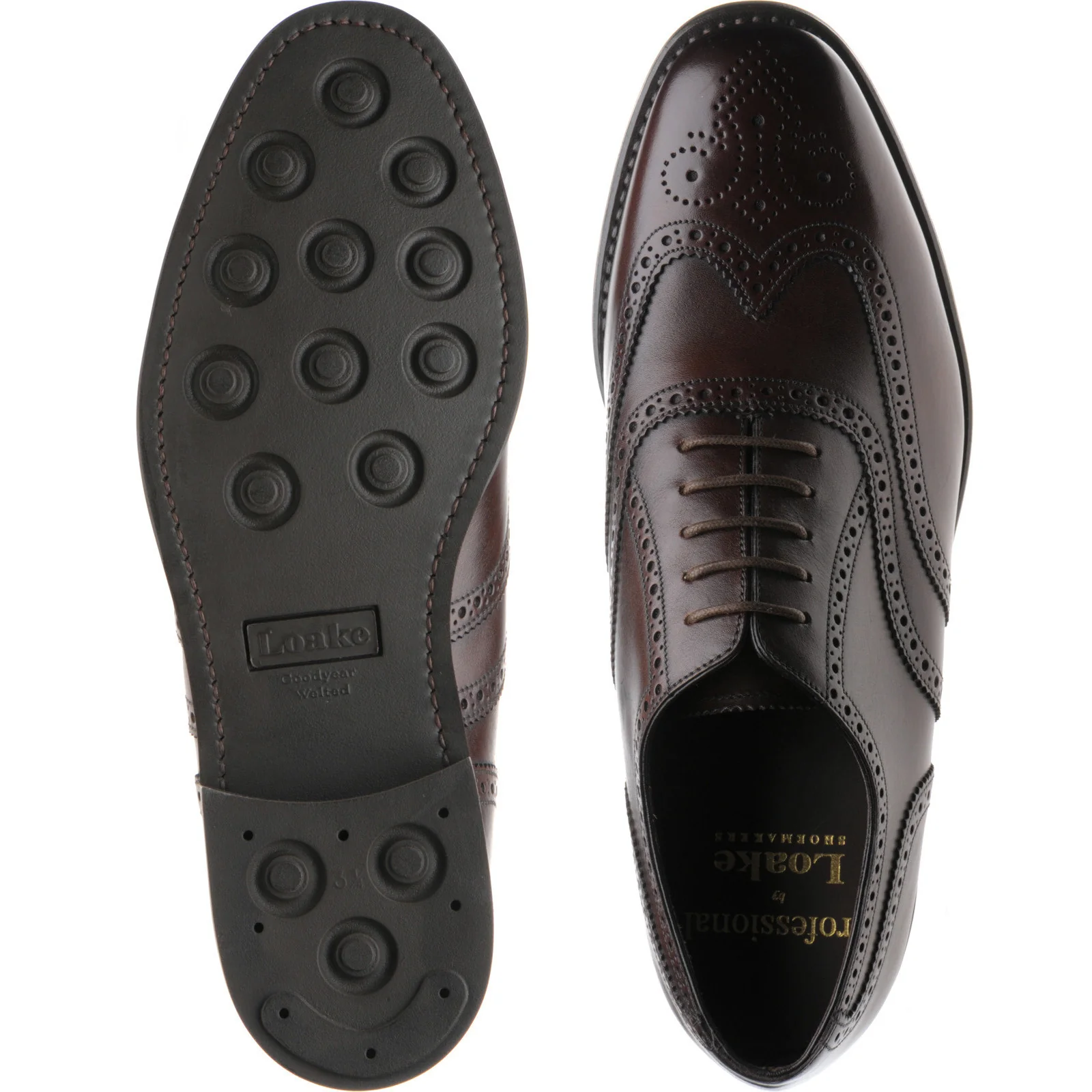 Loake 6018 mens rubber-soled brogues in dark brown calf (second) - Image 3