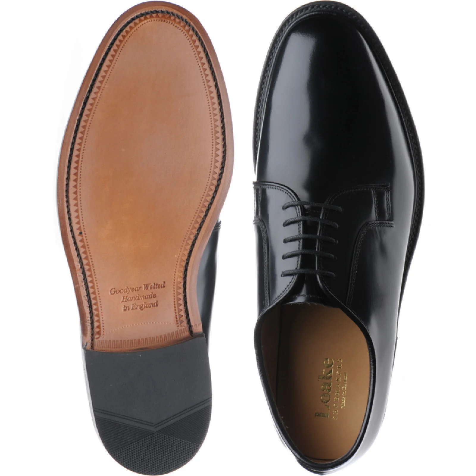 Loake 771 mens Derby shoes in black polished (second) - Image 3