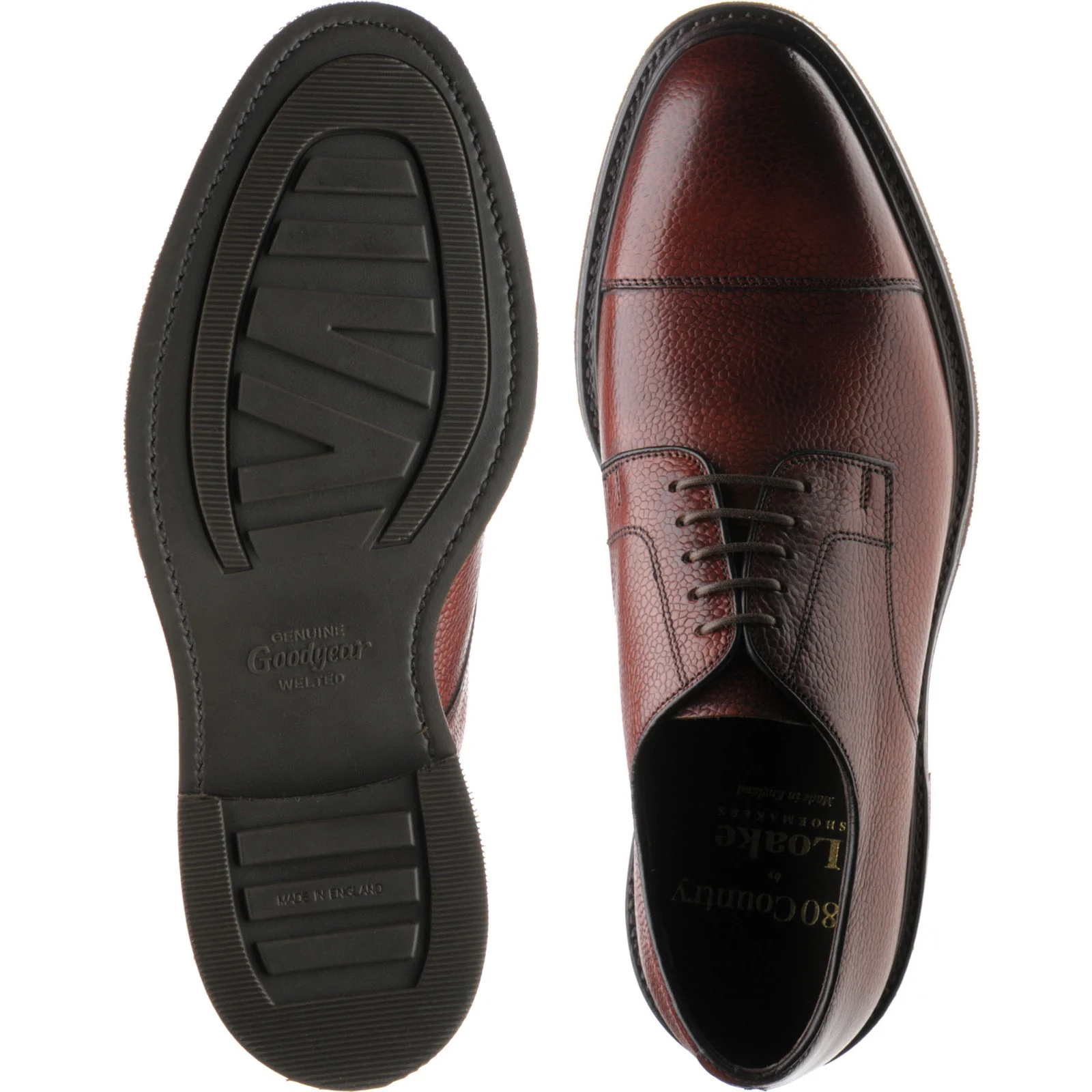 Loake Ampleforth mens rubber-soled Derby shoes in rosewood burnished grain (second) - Image 3